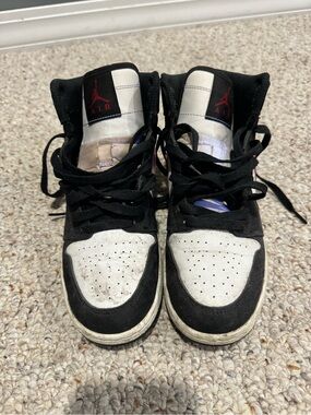 Air Jordan Kids Black and White High-Top Sneakers with Red Jumpman